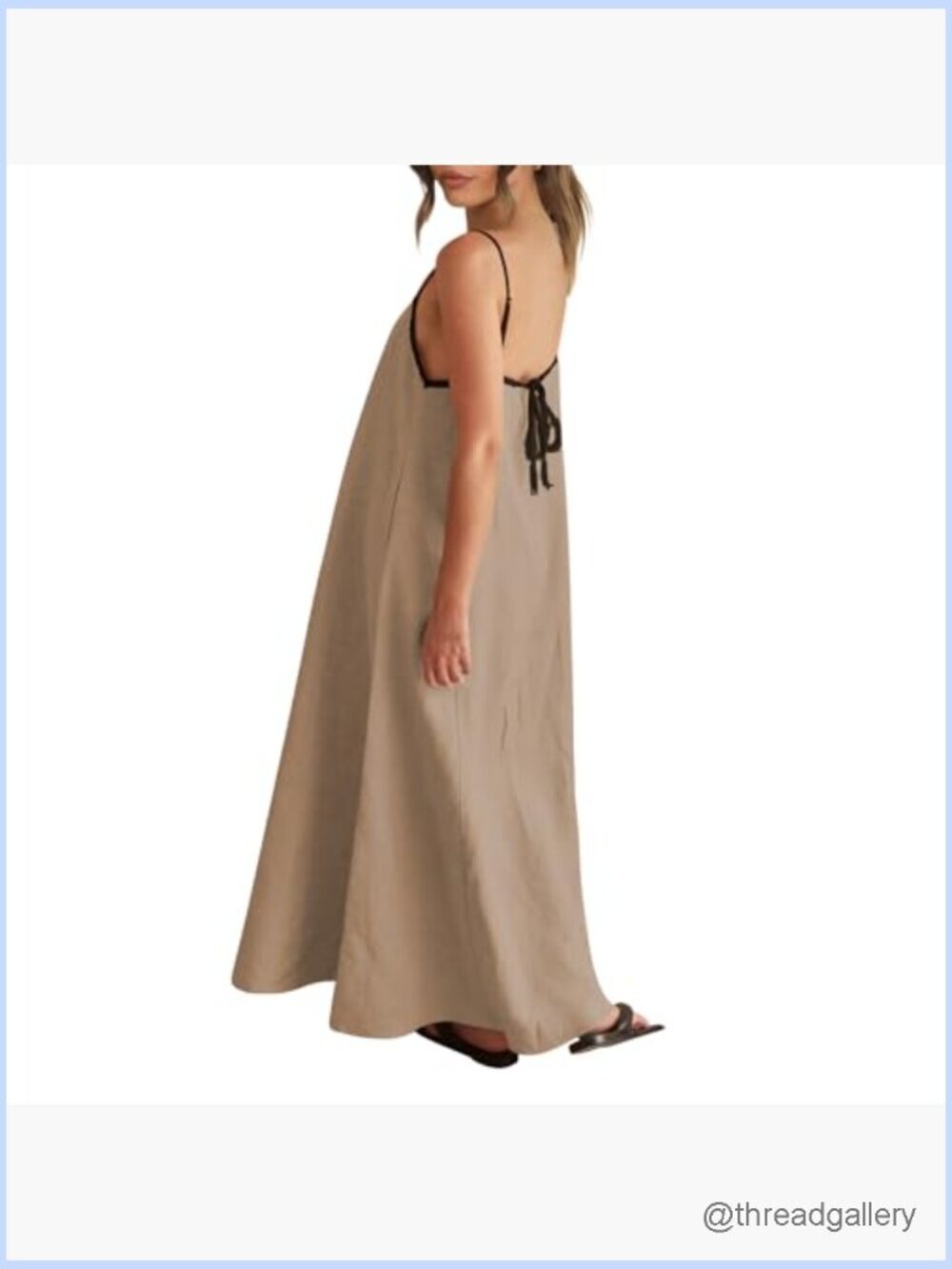 Linen Maxi Dress Spaghetti Strap Backless Casual Beach Party - Picture 4 of 7